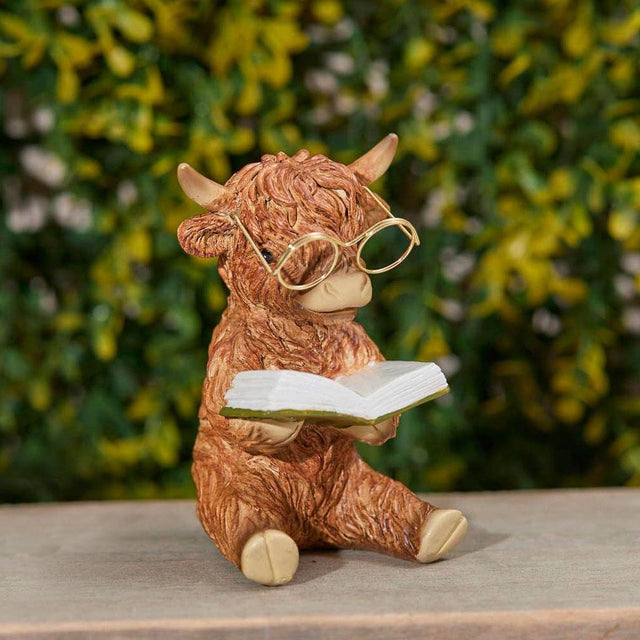 Highland Cow Reading Book Resin Ornament