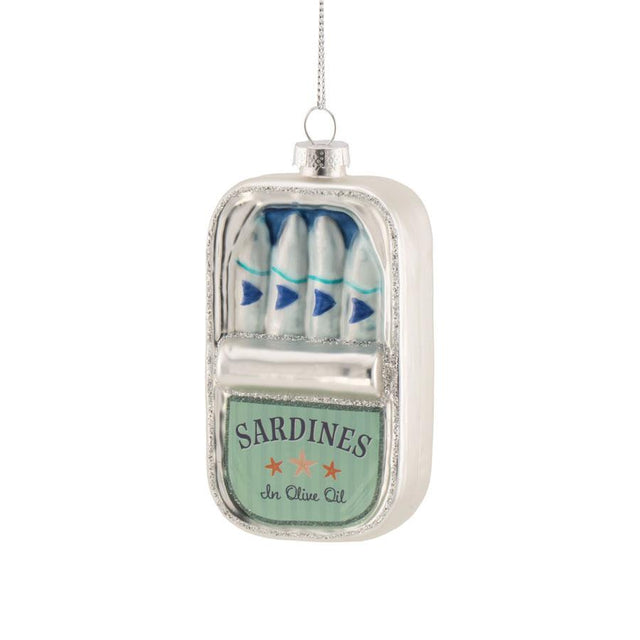 Blue Sardine Tin Glass Bauble