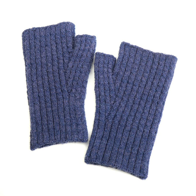 Pom Boutique Denim Blue Knitted Wrist Warmers