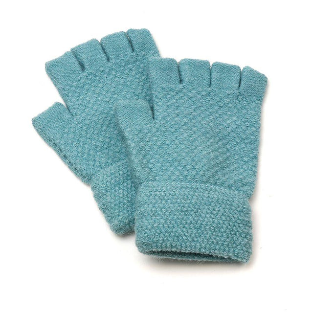 Aqua Blue Knitted Fingerless Gloves