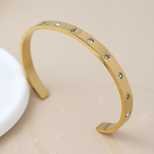 Gold Crystal Studded Open Bangle
