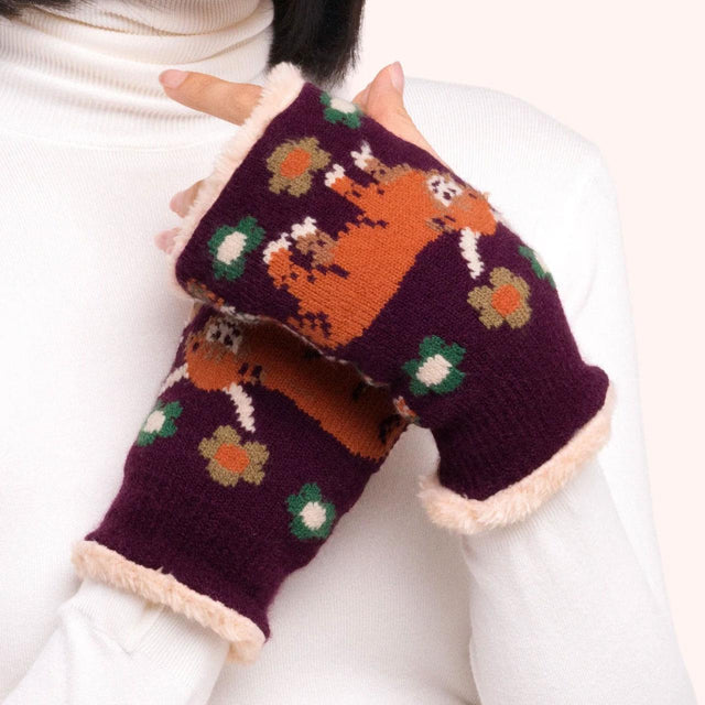 Plum Highland Cow Wrist Warmers