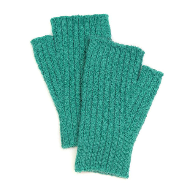 Peace of Mind Bright Teal Recycled Yarn Cable Knit Wrist Warmers