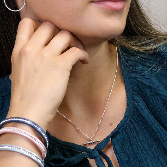 Bar on Station Chain Silver Necklace