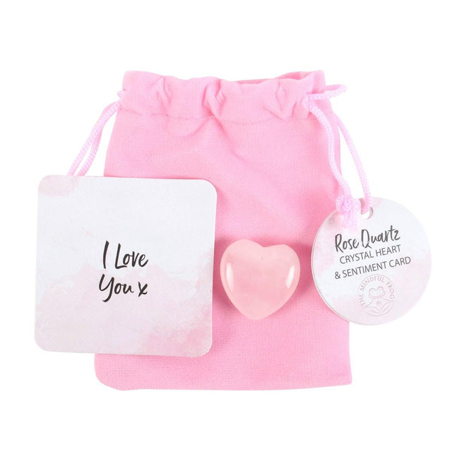 Mini I Love You Rose Quartz Crystal Heart in a Bag