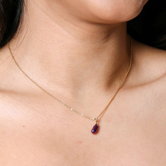 Lisa Angel Aubergine Pendant Necklace in Gold on Model