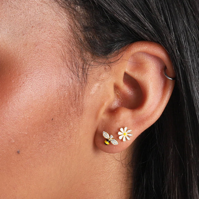 Friendship Bee & Flower Earrings in Gold