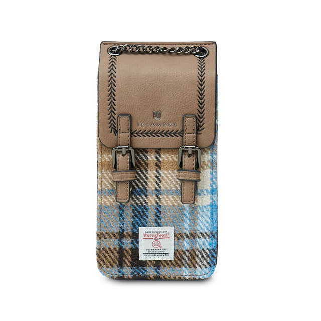 Harris Tweed Blue and Beige Check Tartan Phone Tote Bag