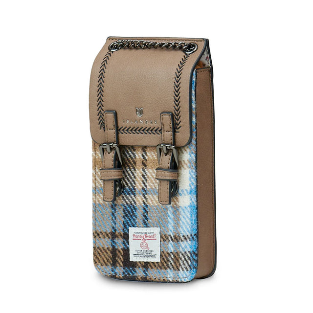 Harris Tweed Blue and Beige Check Tartan Phone Tote Bag