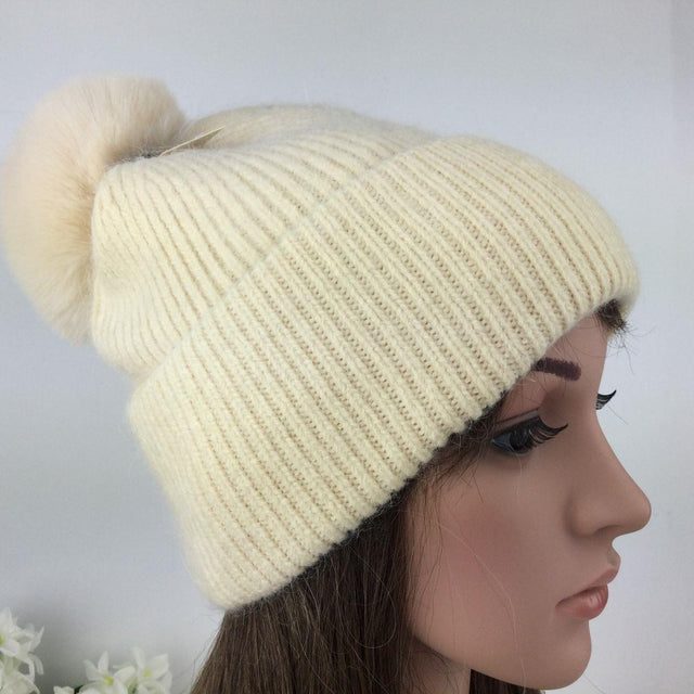 Beige Bobble Hat