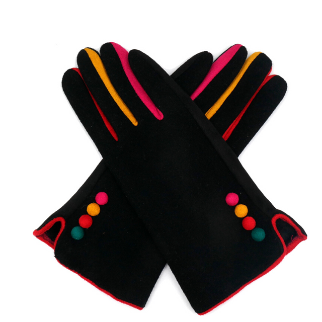 Black Gloves with Multi Colour Detailing
