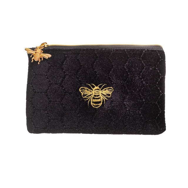 Black Embroidered Bee Purse