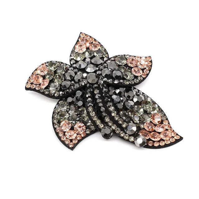 Black and Peach Tropical Flower Crystal Brooch