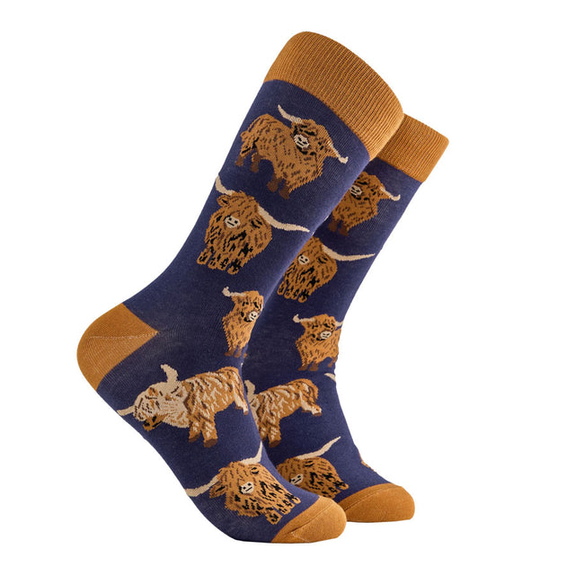 Blue Highland Cow Men's Socks