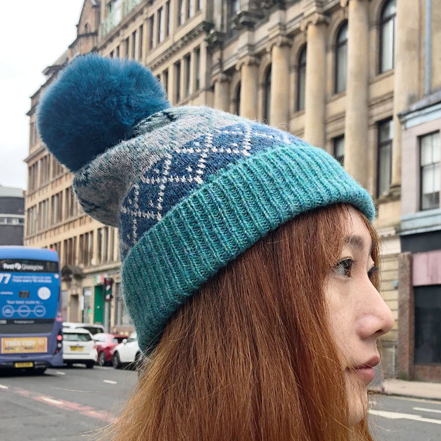 Blue Diamond Knit Bobble Hat Pom Boutique