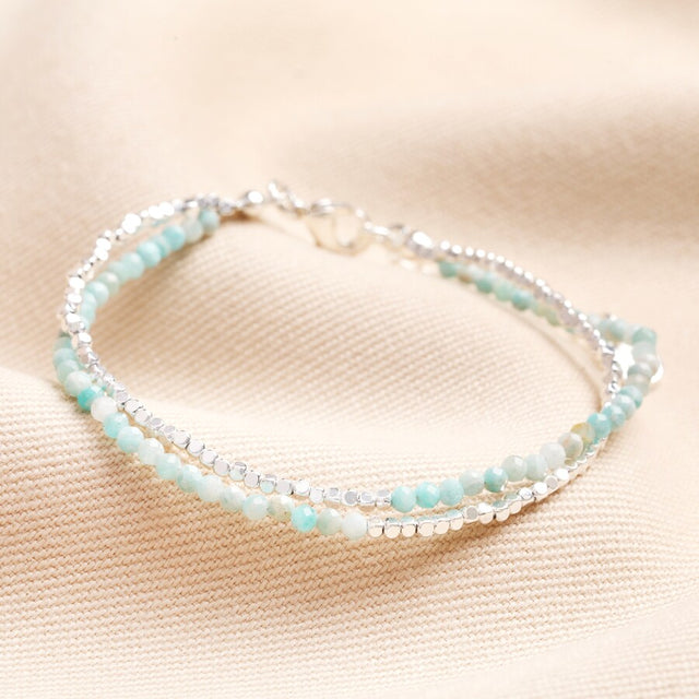 Lisa Angel Aqua Blue Semi-Precious Stone Layered Beaded Bracelet in Silver
