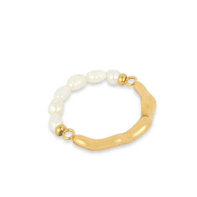 Asymmetric Pearl Boho Ring in Gold