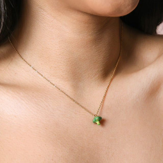 Lisa Angel Broccoli Pendant Necklace in Gold on Model