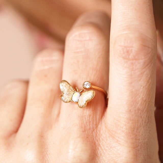 Lisa Angel Adjustable Opal Butterfly and Crystal Ring in Gold