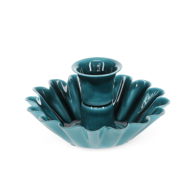 Blue Enamel Cupped Flower Candle Holder