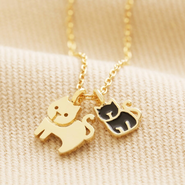 Lisa Angel Mum and Baby Cat Necklace in Gold