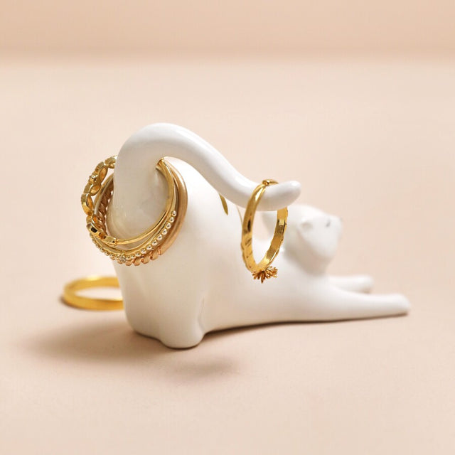 Lisa Angel Ceramic Stretching Cat Ring Holder Back View