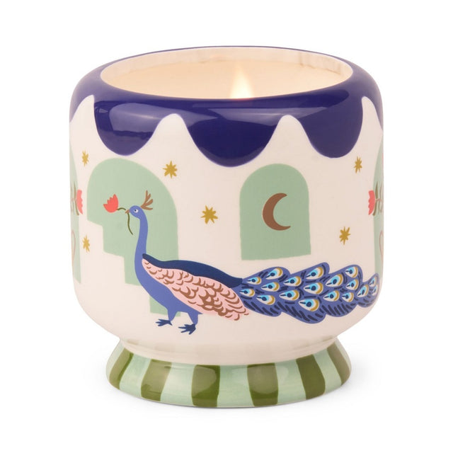 Misted Lime Peacock Ceramic Candle in Gift Box