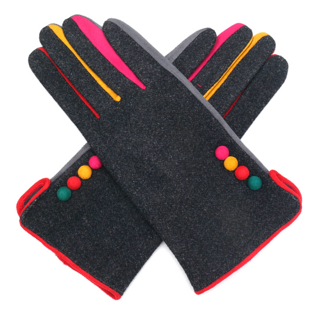 Charcoal Gloves with Multi Colour Detailing