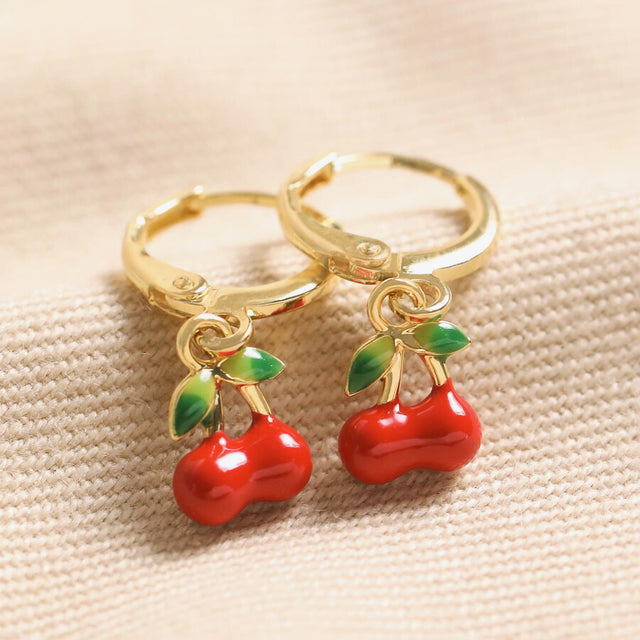 Lisa Angel Red Cherry Huggie Hoop Earrings