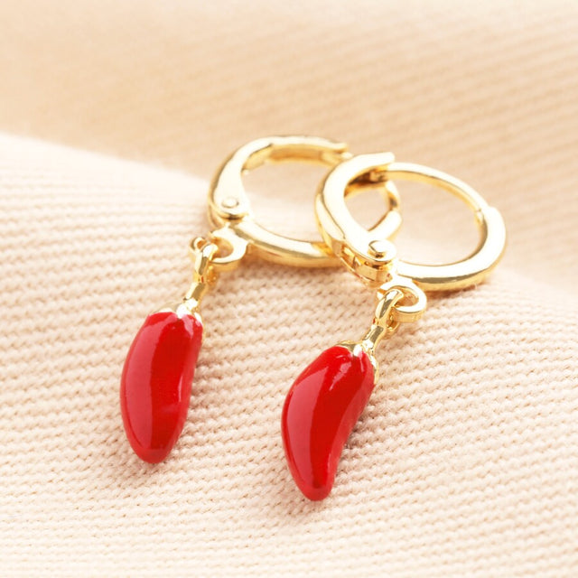 Lisa Angel Red Chilli Huggie Hoop Earrings in Gold