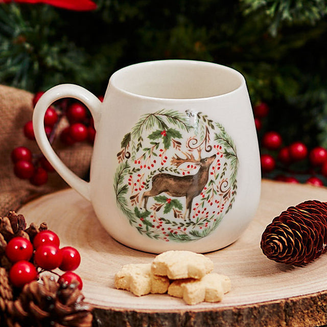 Christmas Stag Folk Illustration Ceramic Mug