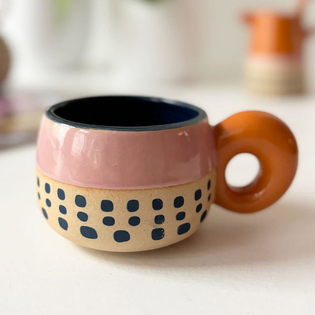 House of Disaster Pink Mug with Orange Chunky Handle