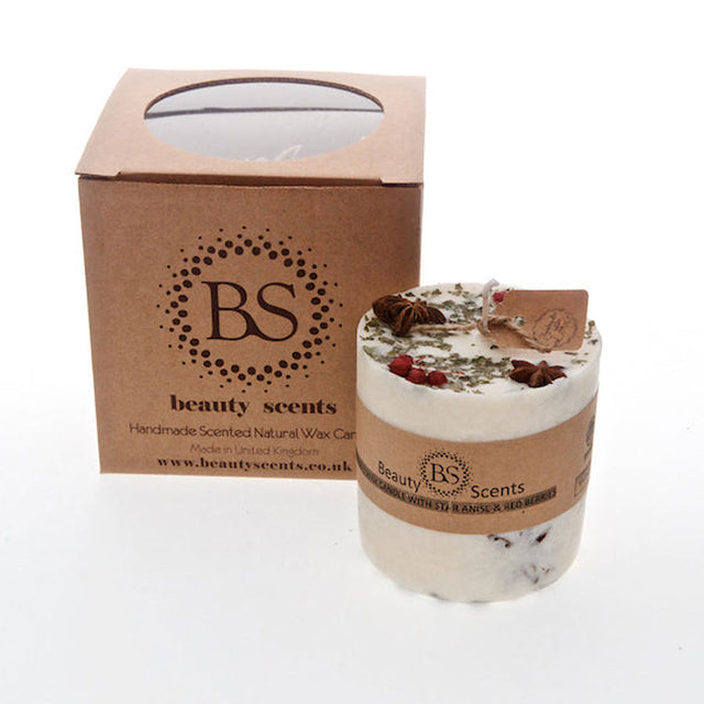 Medium Cinnamon Pillar Candle with Star Anise & Red Berries