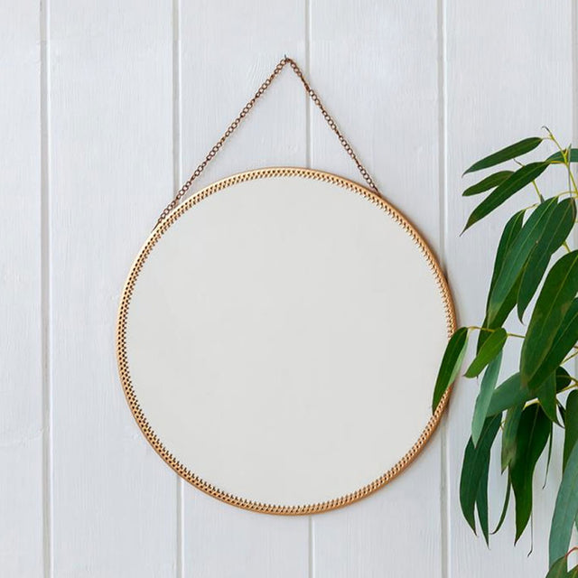 Gold Tone Circular Hanging Mirror