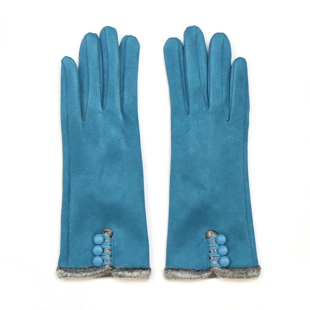 Cobalt Blue Faux Suede Button Gloves