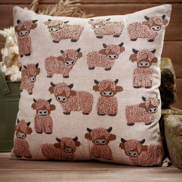 Embroidered Dougal Highland Cow Cushion