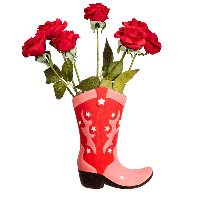 Red Cowboy Boot Vase