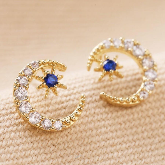 Crystal Blue Moon Stud Earrings in Gold Lisa Angel