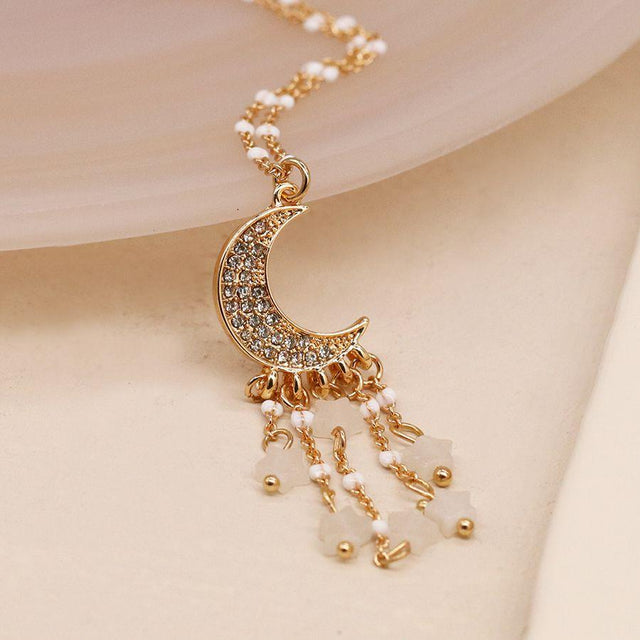 Crystal Moon and Beaded Stars Necklace Pom Boutique