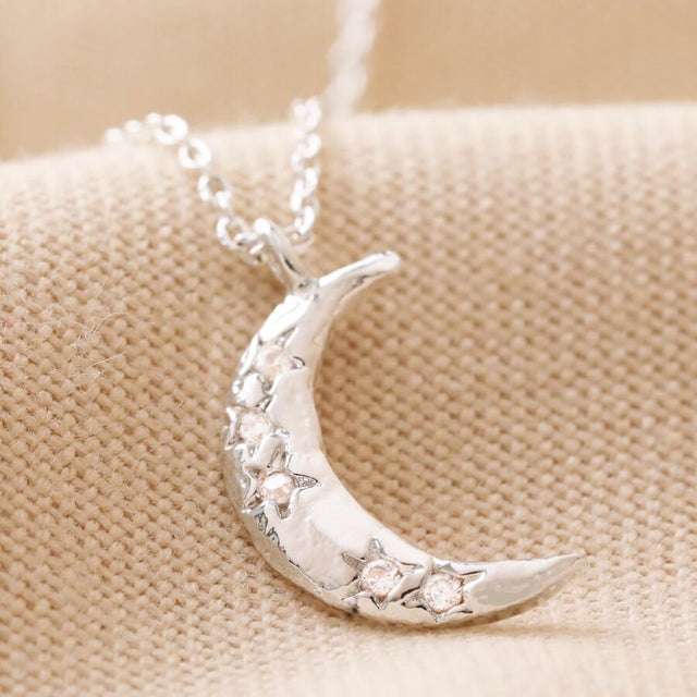 Crystal Crescent Moon Necklace in Silver Lisa Angel