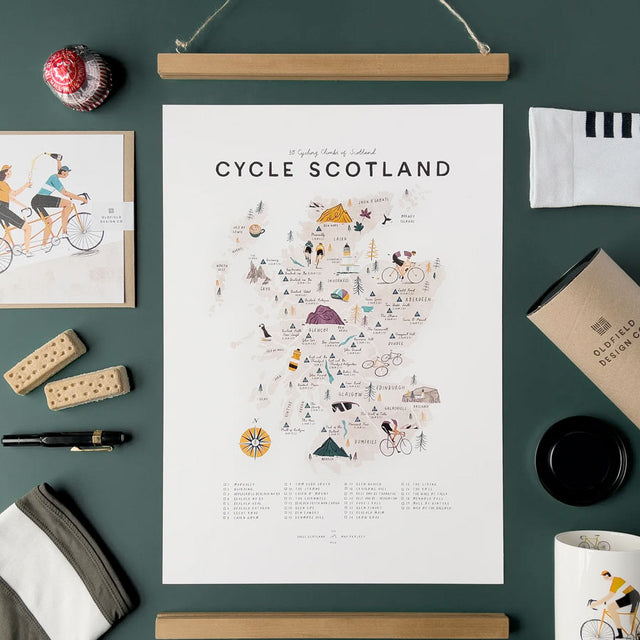 Cycle Scotland Checklist Map Print with Hanger