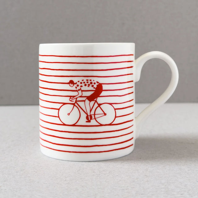 Red Striped Cyclist Mug