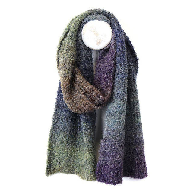 Dark Blue and Olive Ombre Soft Boucle Scarf Pom Boutique