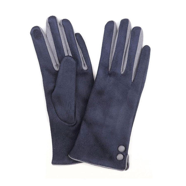 Dark Grey Faux Suede Button Gloves