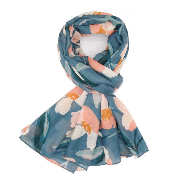 Denim Blue Floral Pattern Scarf