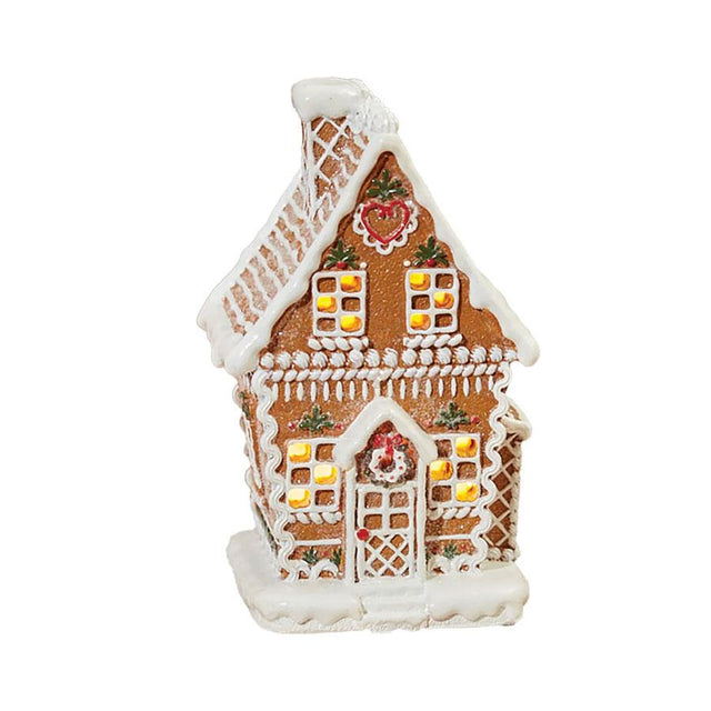 Embossed Gingerbread LED Light Up Resin House