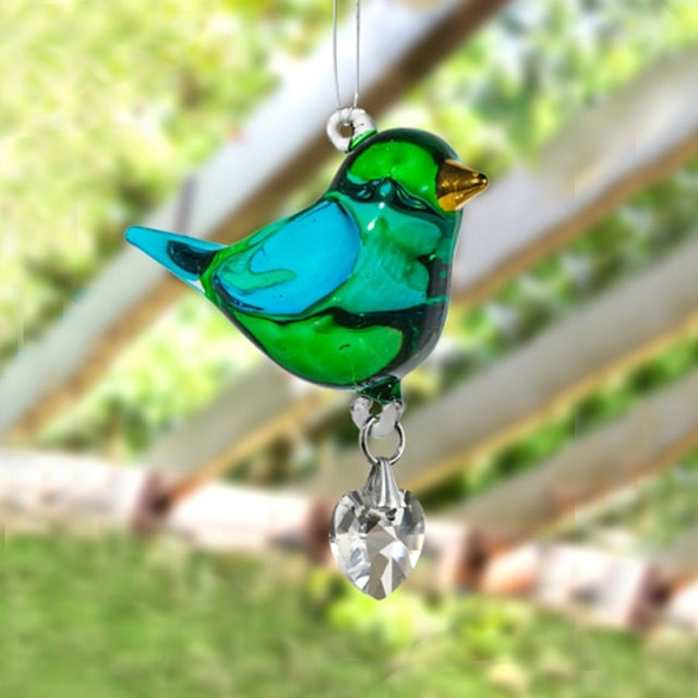 Emerald Green Glass Bird Hanging Decoration
