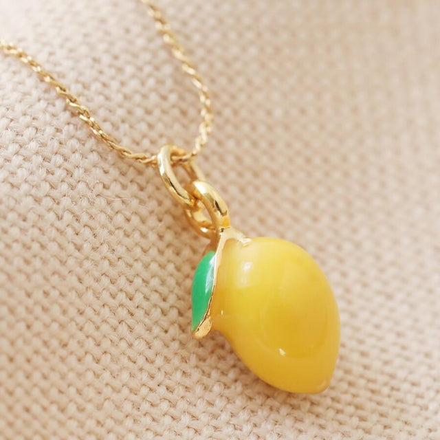 Enamel Lemon Pendant Necklace in Gold Lisa Angel 2