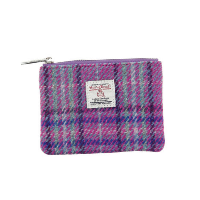 Glen Appin Harris Tweed Purple & Mint Check Eriskay Zip Pouch