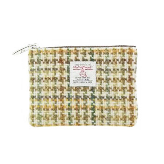 Harris Tweed Dogtooth Eriskay Zip Pouch in Yellow, Green & Brown
